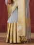Silver Tissue Yellow Handloom Border Silk Saree with Blouse Fabric